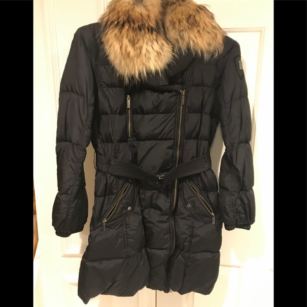 Black ADD Long Down Jacket with Fur Hood